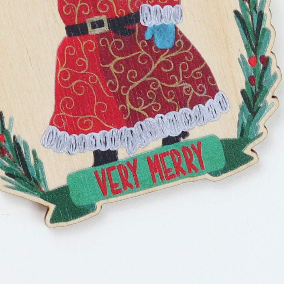BoHo Santa Wooden Ornament