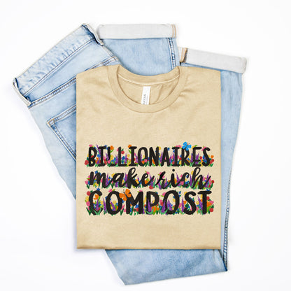 Yellow t-shirt with colorful text design on a white background