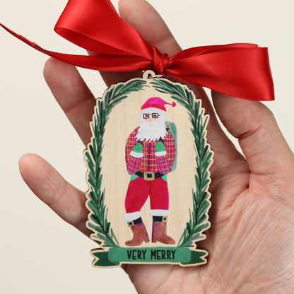 Hipster Santa Wooden Ornament
