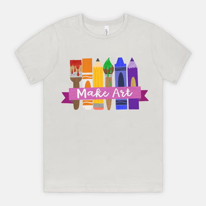 Make Art T-Shirt – Rainbow Art Supplies Graphic Tee – Artist Gift Shirt for Teachers, Students & Crafters – Bella Canvas Unisex