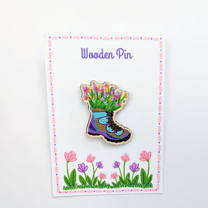 Wildflower Filled Hiking Boot Pin