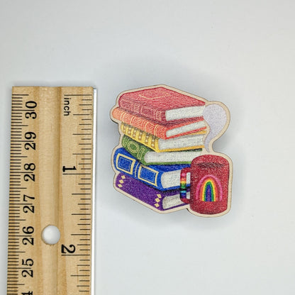 Rainbow Books and Coffee Pin