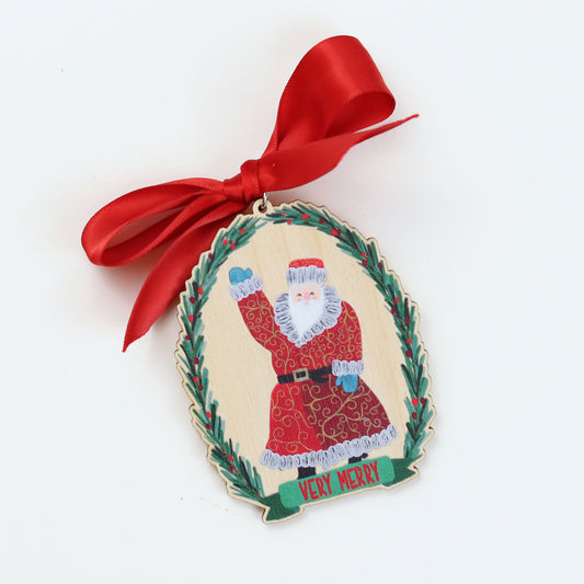 BoHo Santa Wooden Ornament