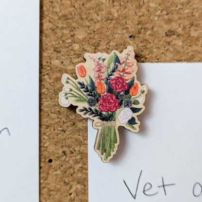 Wooden Flower Bouquet Pin