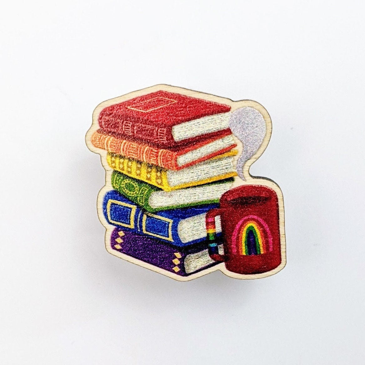 Rainbow Books and Coffee Pin