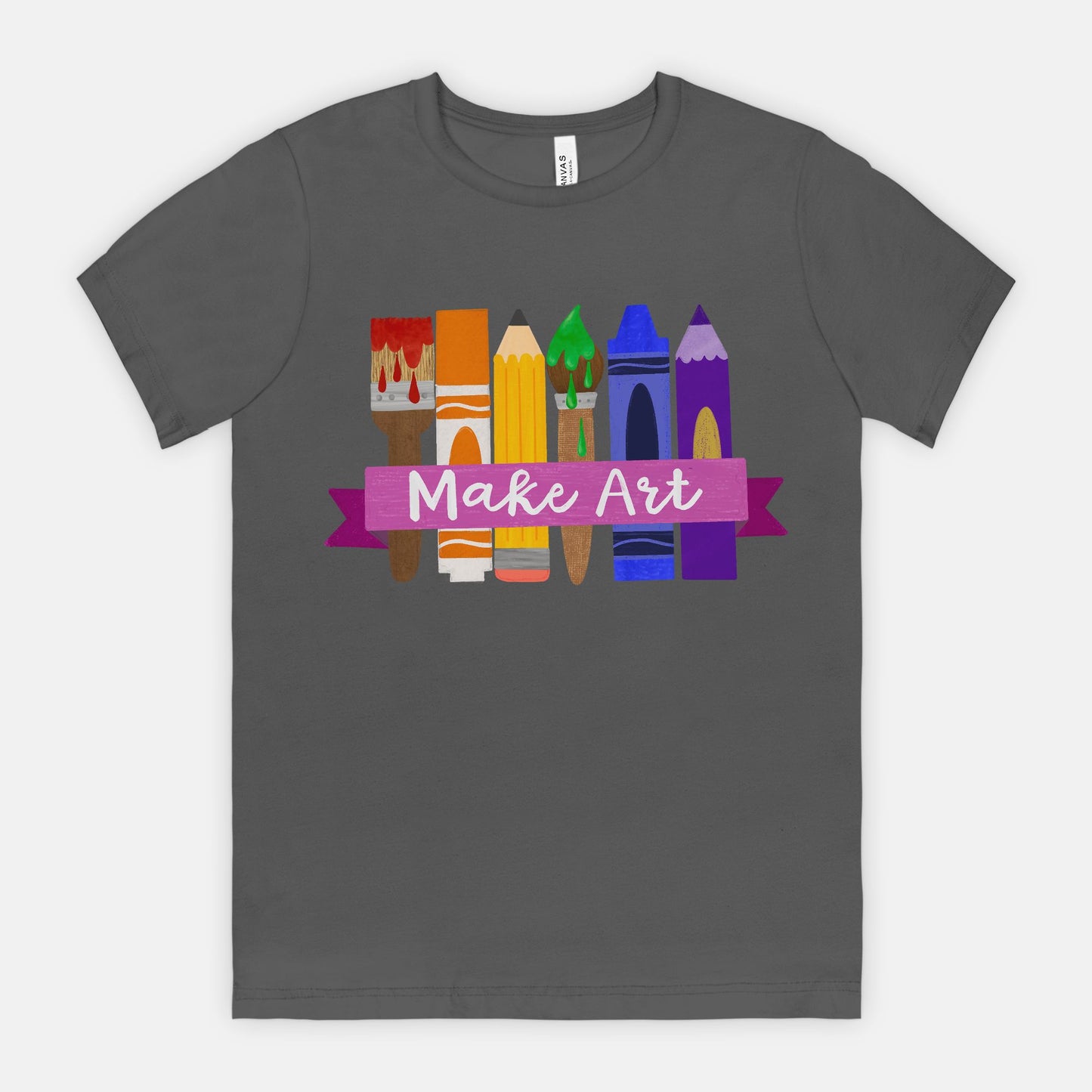 Make Art T-Shirt – Rainbow Art Supplies Graphic Tee – Artist Gift Shirt for Teachers, Students & Crafters – Bella Canvas Unisex