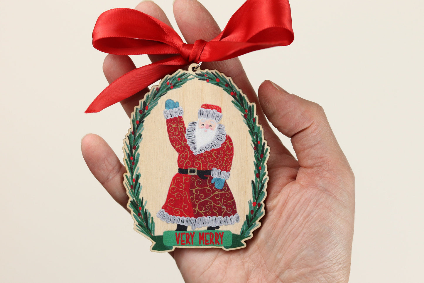 BoHo Santa Wooden Ornament