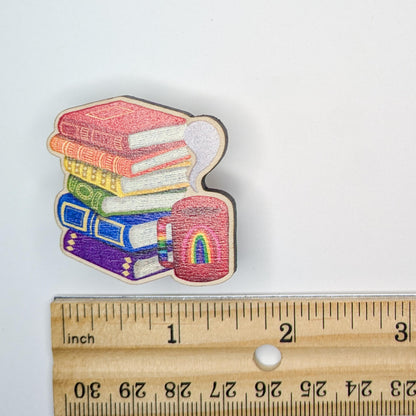 Rainbow Books and Coffee Pin