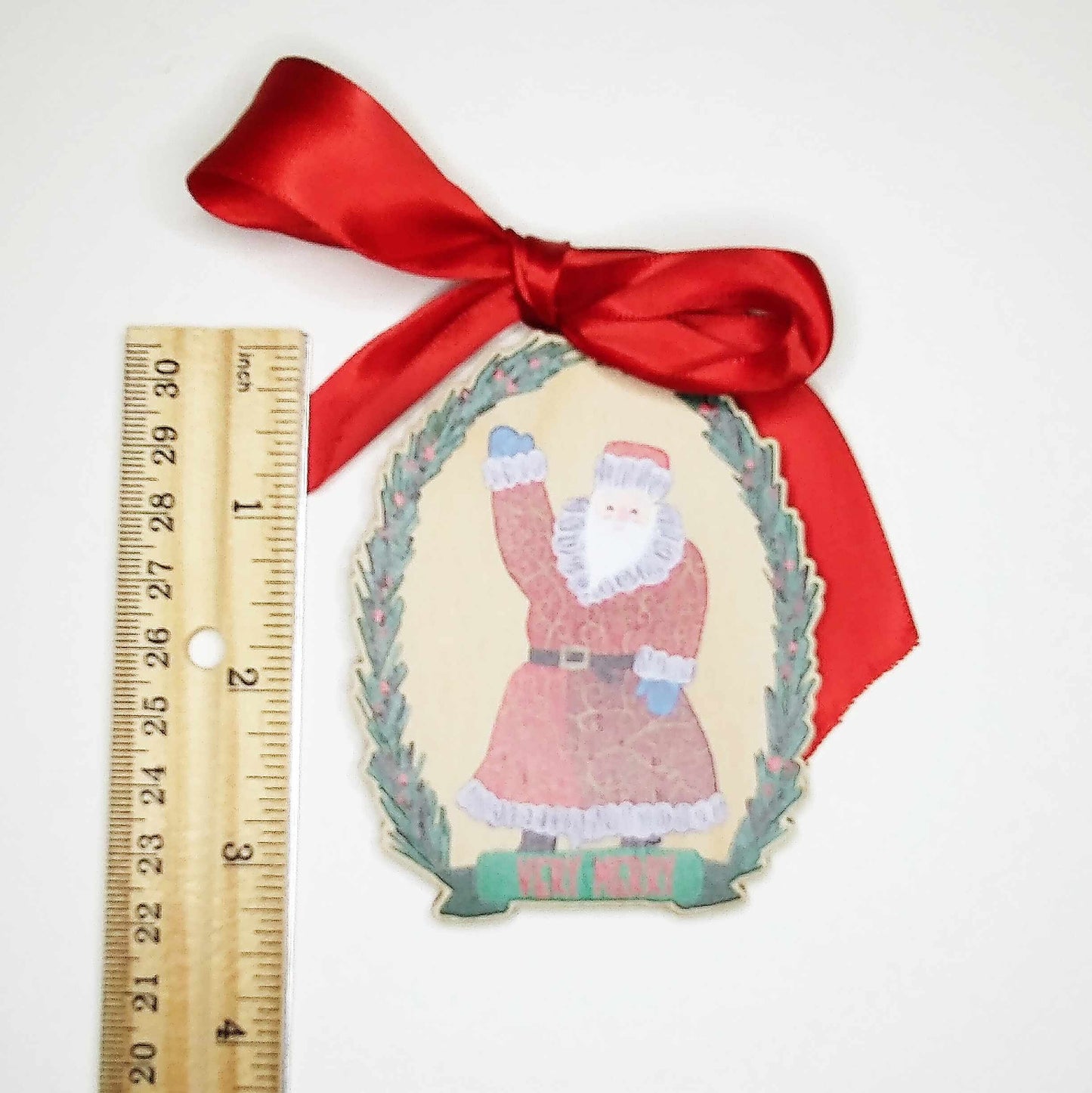 BoHo Santa Wooden Ornament