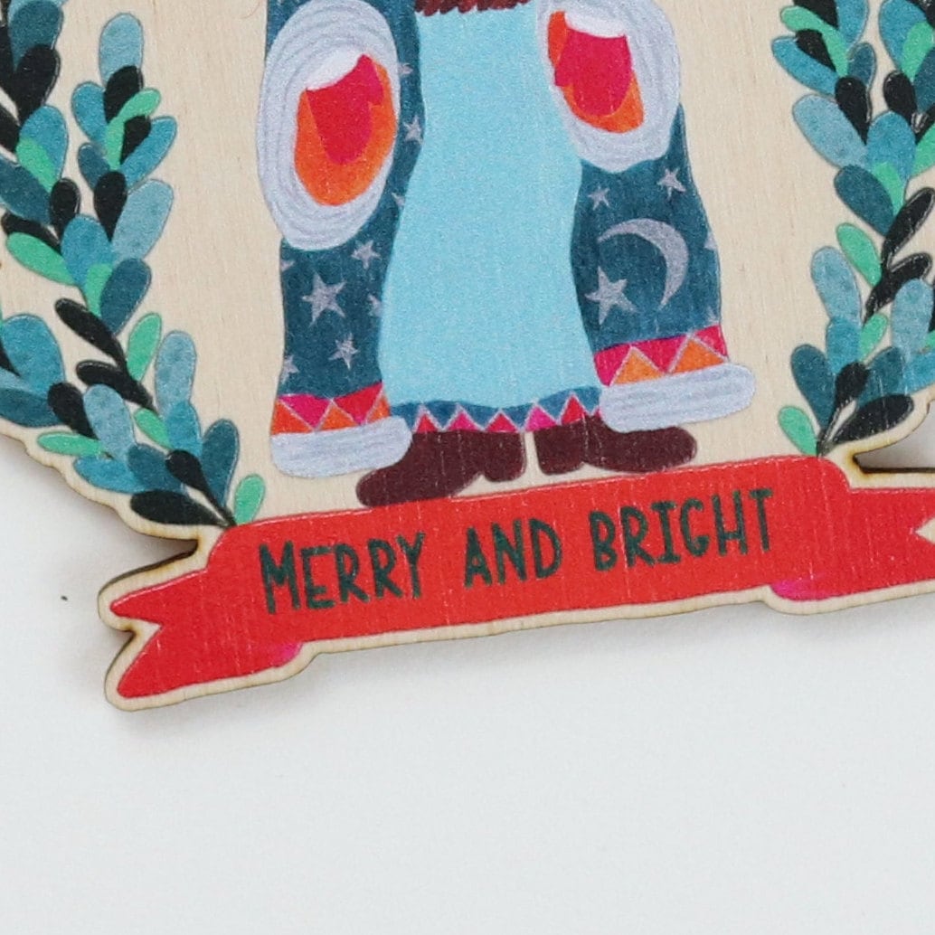 Vintage-Themed Moon and Stars Santa Wooden Ornament