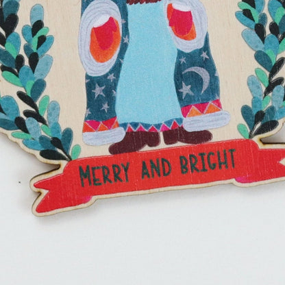 Vintage-Themed Moon and Stars Santa Wooden Ornament