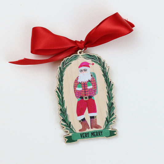 Hipster Santa Wooden Ornament