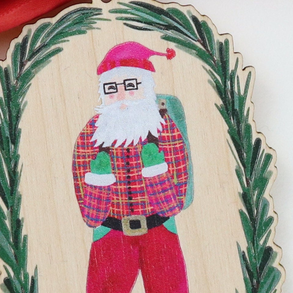 Hipster Santa Wooden Ornament