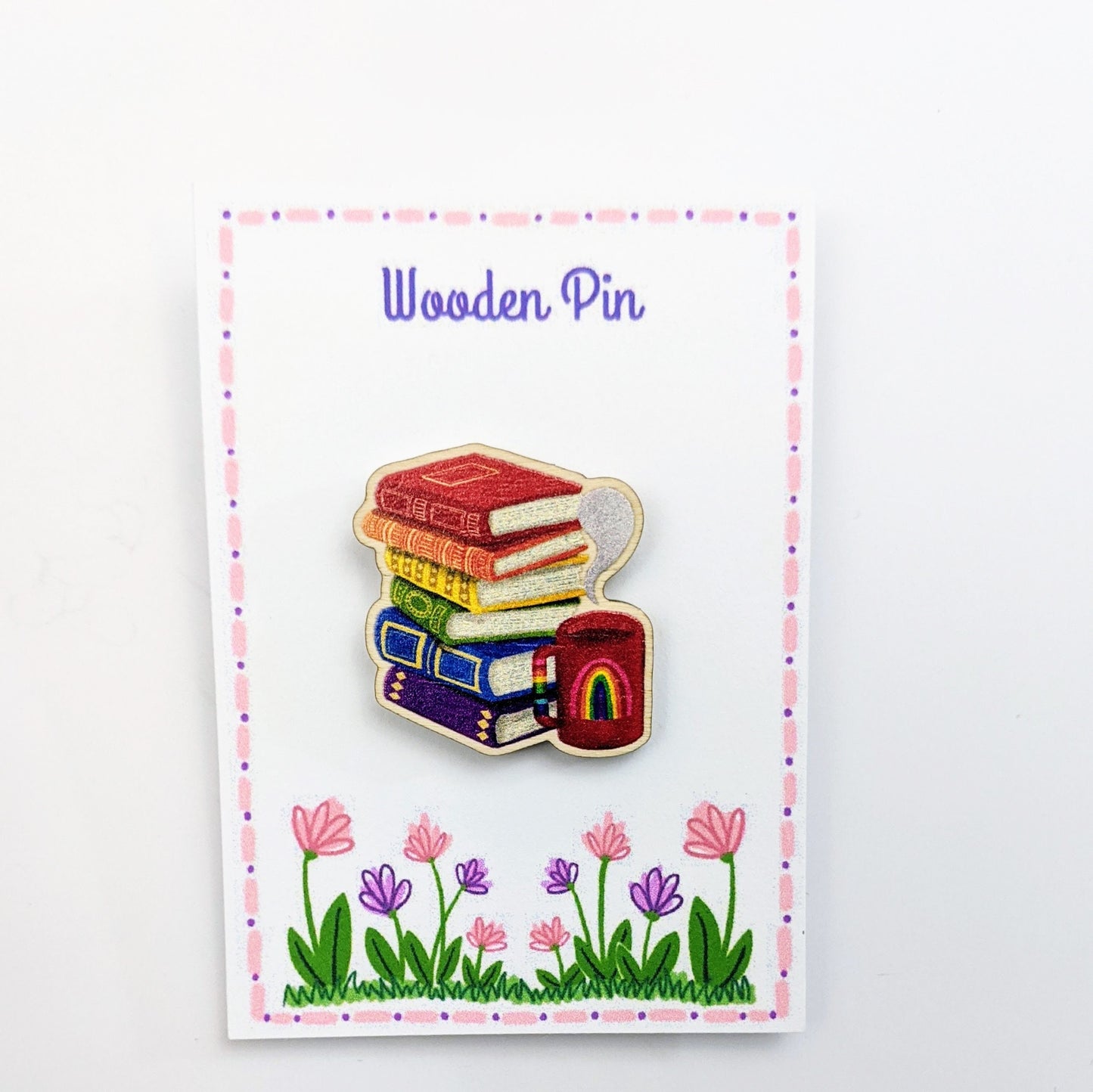 Rainbow Books and Coffee Pin
