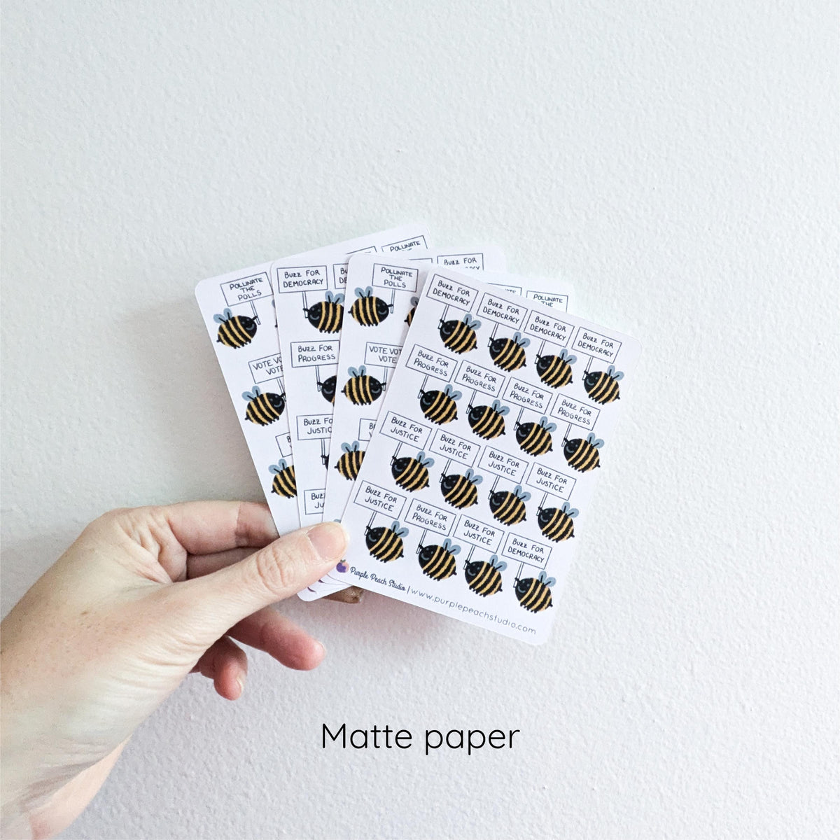 Bee A Voter Expansion: 64 Bee Stickers Holding Punny Election Day Signs (4x 3.5x5" Sheets)