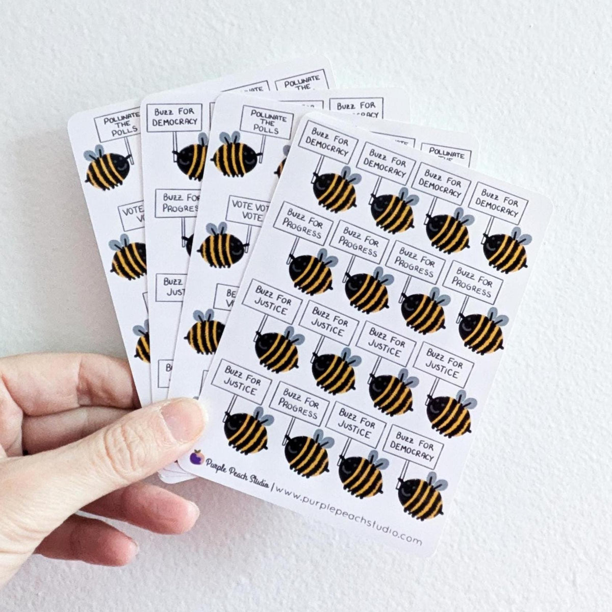 Bee A Voter Expansion: 64 Bee Stickers Holding Punny Election Day Signs (4x 3.5x5" Sheets)