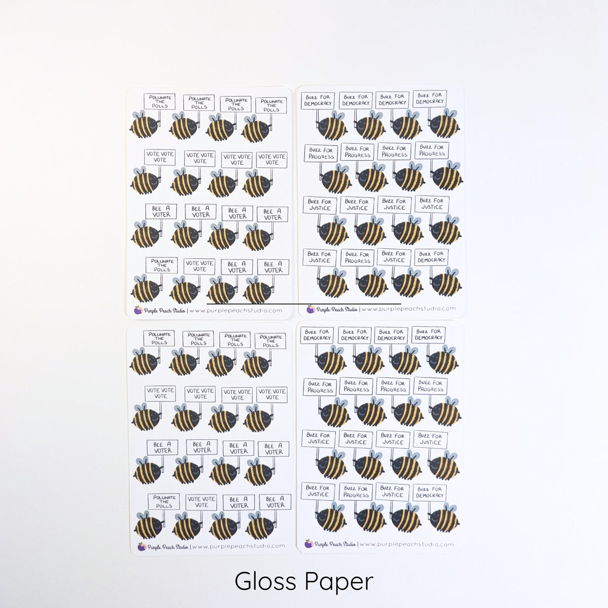 Bee A Voter Expansion: 64 Bee Stickers Holding Punny Election Day Signs (4x 3.5x5" Sheets)