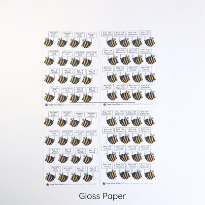 Bee A Voter Expansion: 64 Bee Stickers Holding Punny Election Day Signs (4x 3.5x5" Sheets)