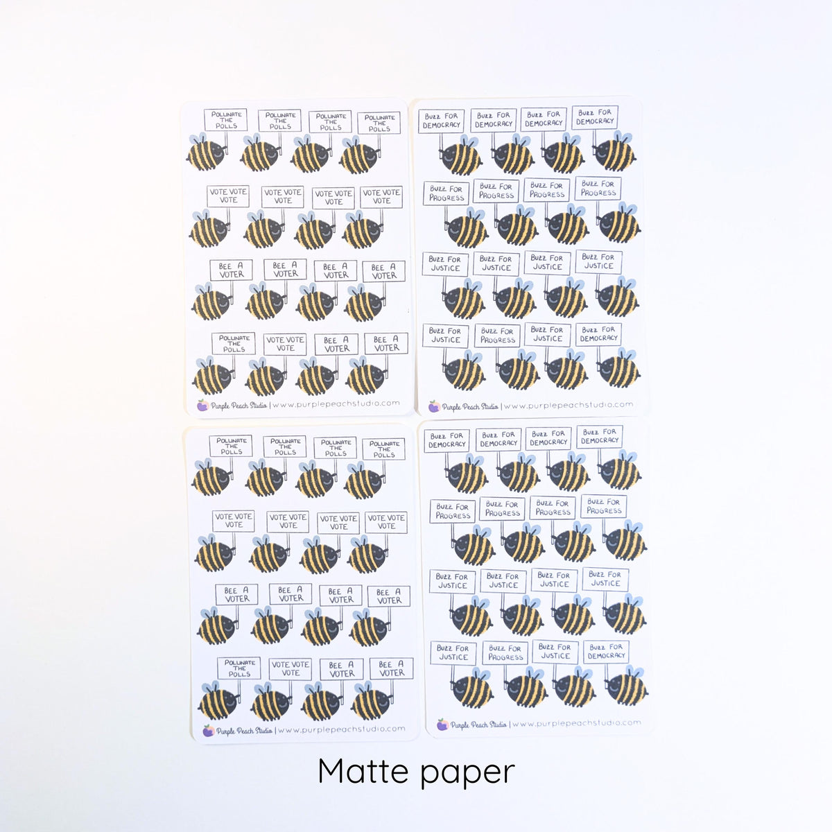 Bee A Voter Expansion: 64 Bee Stickers Holding Punny Election Day Signs (4x 3.5x5" Sheets)