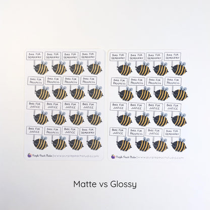 Bee A Voter Expansion: 64 Bee Stickers Holding Punny Election Day Signs (4x 3.5x5" Sheets)