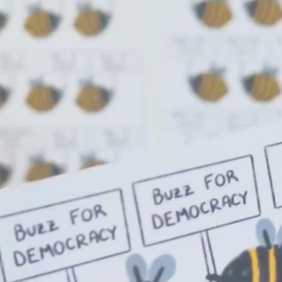 Bee A Voter Expansion: 64 Bee Stickers Holding Punny Election Day Signs (4x 3.5x5" Sheets)