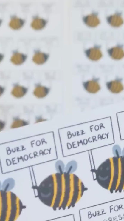 Bee A Voter Expansion: 64 Bee Stickers Holding Punny Election Day Signs (4x 3.5x5" Sheets)