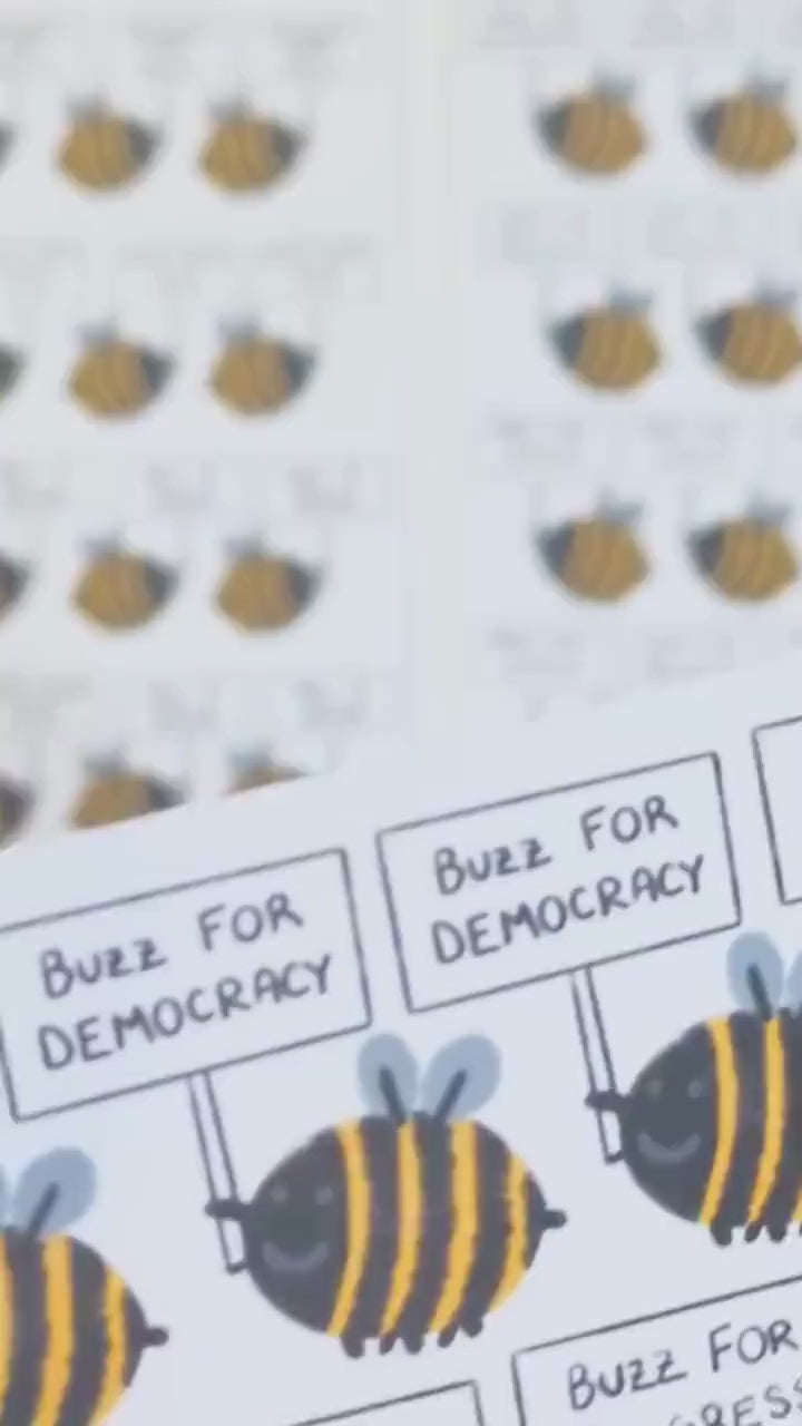Bee A Voter Expansion: 64 Bee Stickers Holding Punny Election Day Signs (4x 3.5x5" Sheets)